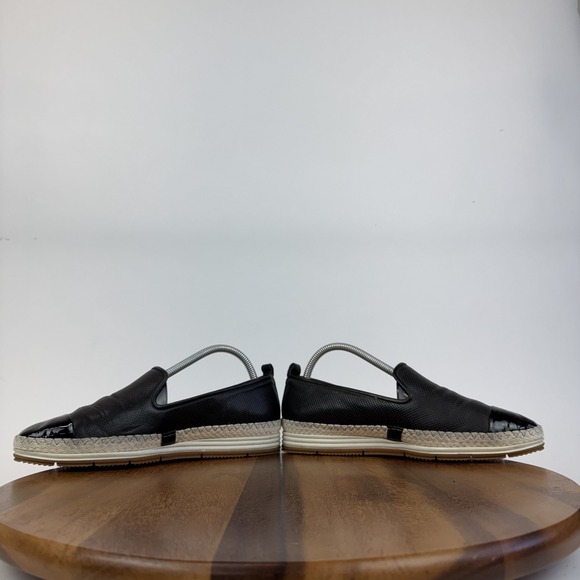 Womens Paul Green Black Leather Perforated Espadrille Cap Toe Loafers Size 8.5 M